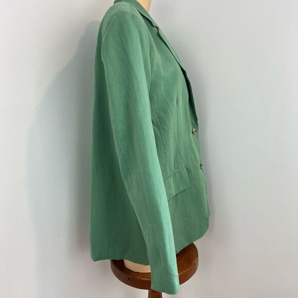 ZARA WOMEN NEW LINEN BLEND MENSWEAR STYLE BLAZER JACKET MID-GREEN 5427/754 L - Picture 5 of 15